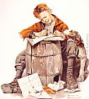 Norman Rockwell Little boy writing a letter painting